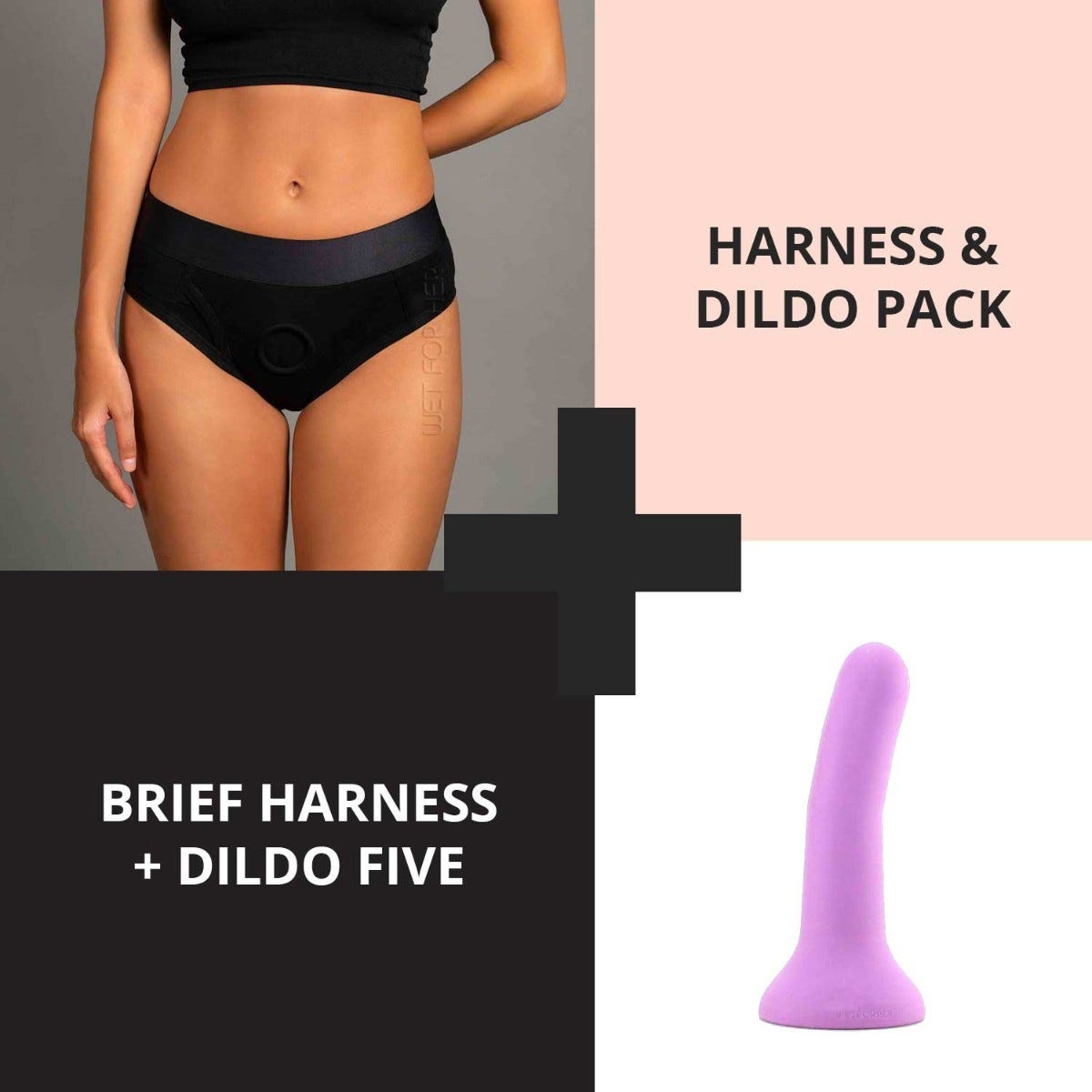 PACK BRIEF HARNESS BLACK XS-3XL + STRAP-ON DILDO FIVE